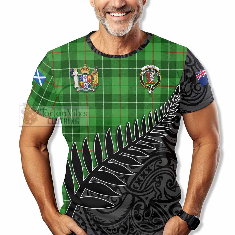 Tartan Vibes Clothing Boyle Crest Tartan T-Shirt with New Zealand Silver Fern Half Style