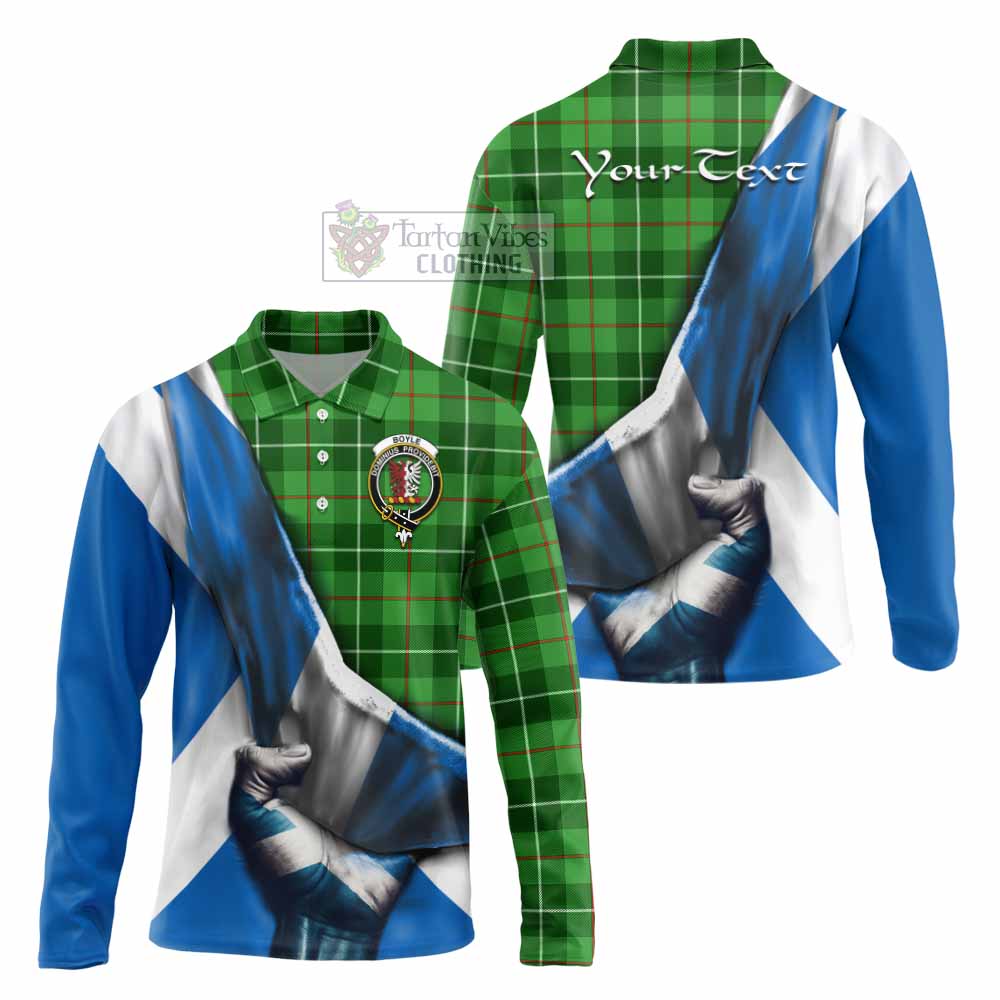 Tartan Vibes Clothing Boyle Tartan Long Sleeve Polo Shirt with Family Crest Scotland Patriotic Style