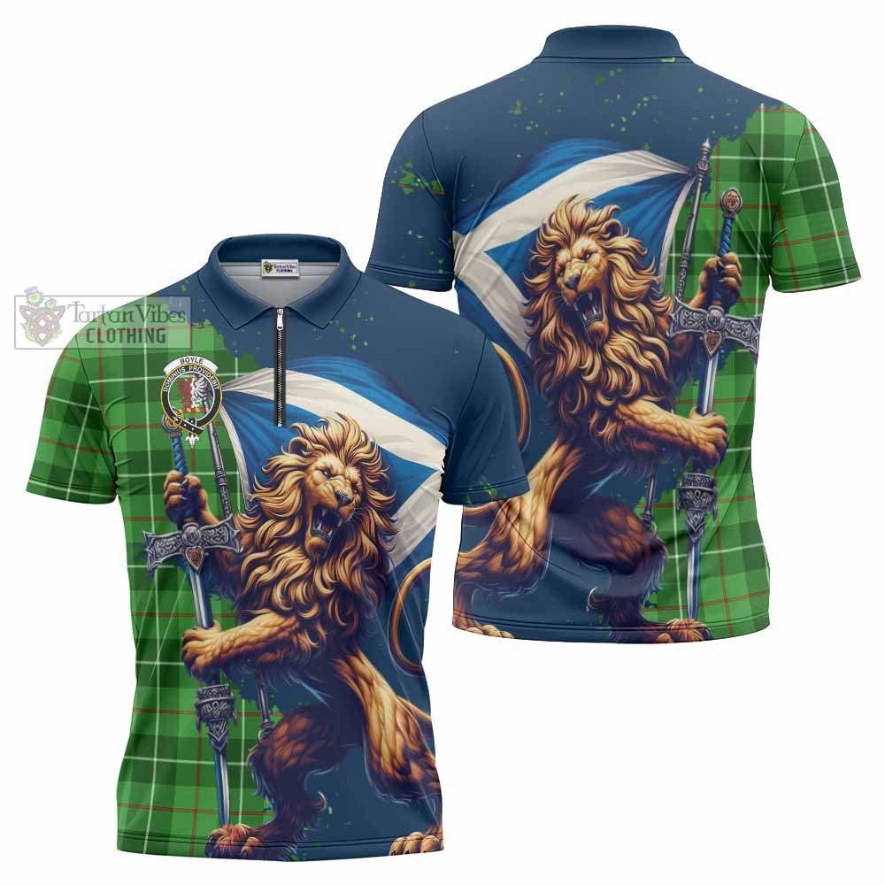 Tartan Vibes Clothing Boyle Tartan Family Crest Zipper Polo Shirt with Scottish Majestic Lion