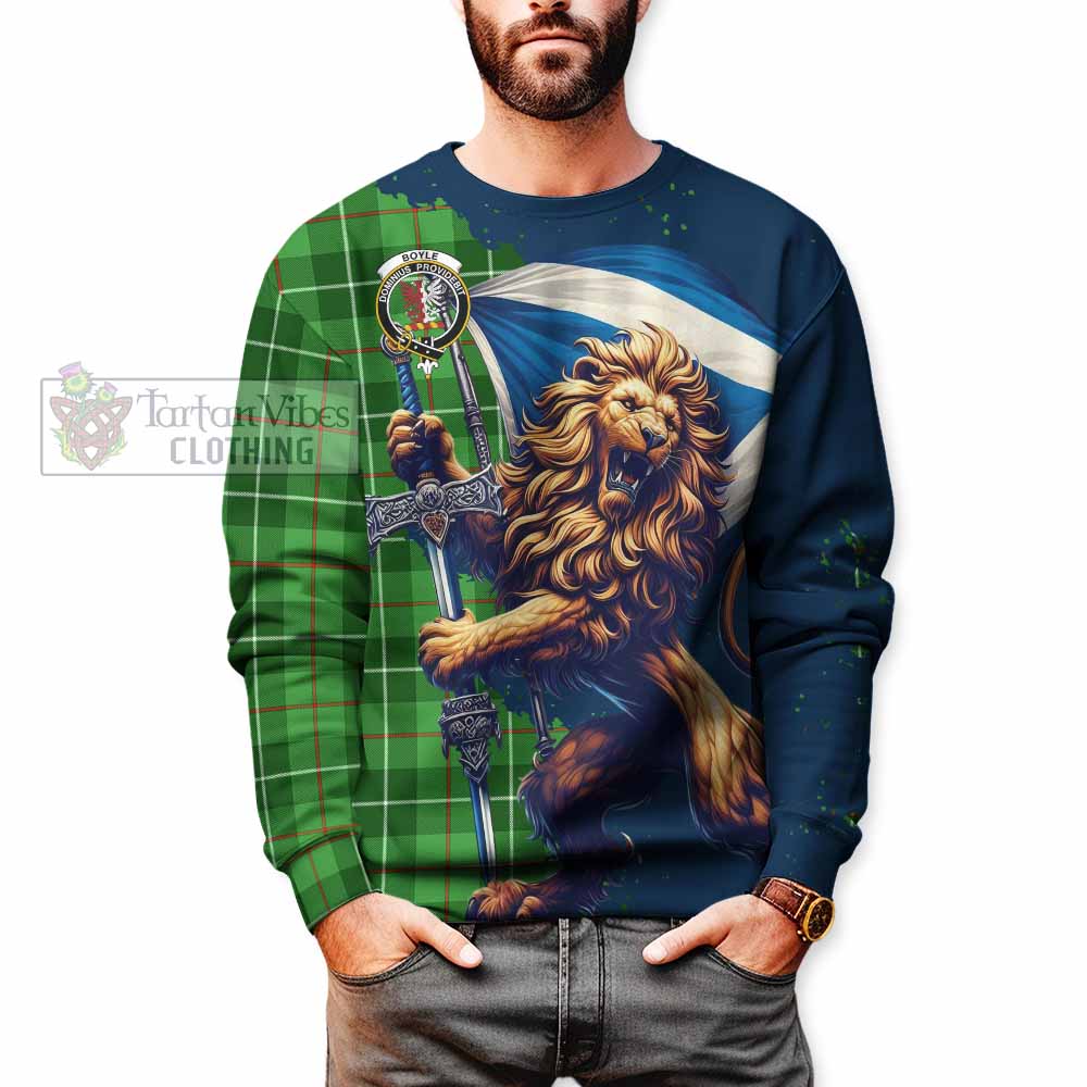 Tartan Vibes Clothing Boyle Tartan Family Crest Sweatshirt with Scottish Majestic Lion