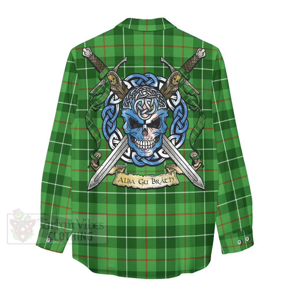 Tartan Vibes Clothing Boyle Tartan Women's Casual Shirt with Family Crest Celtic Skull Style