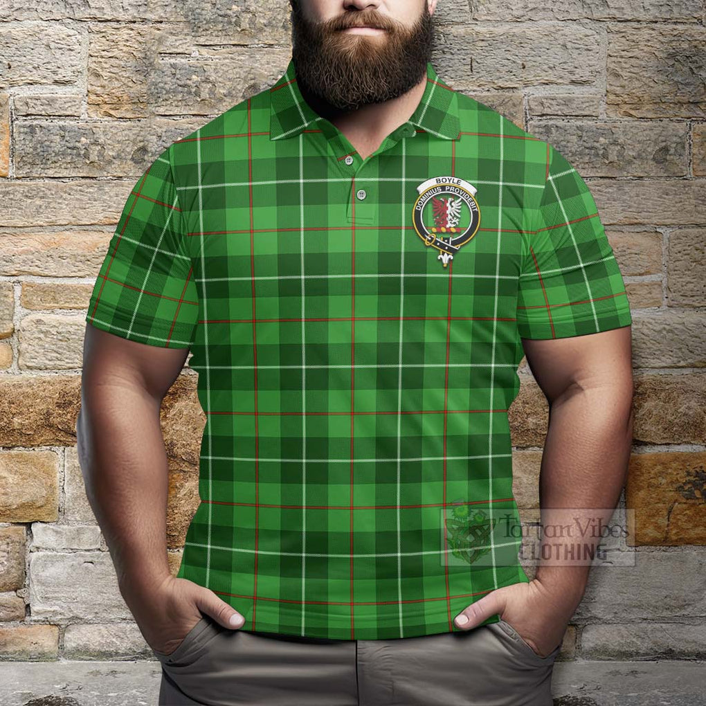 Tartan Vibes Clothing Boyle Tartan Polo Shirt with Family Crest and Bearded Skull Holding Bottles of Whiskey