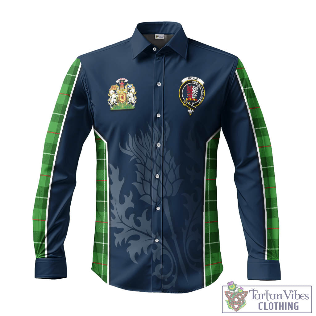 Tartan Vibes Clothing Boyle Tartan Long Sleeve Button Up Shirt with Family Crest and Scottish Thistle Vibes Sport Style