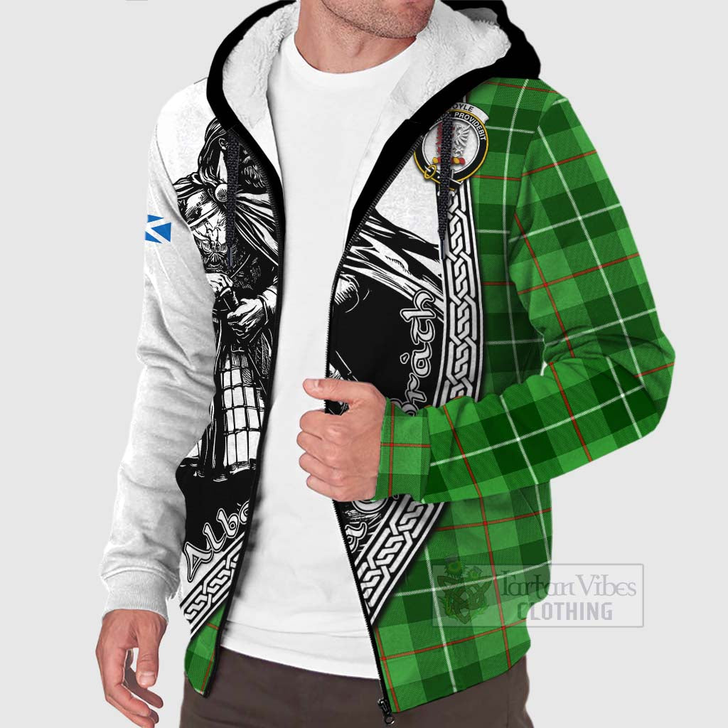 Tartan Vibes Clothing Boyle Tartan Clan Crest Sherpa Hoodie with Highlander Warrior Celtic Style