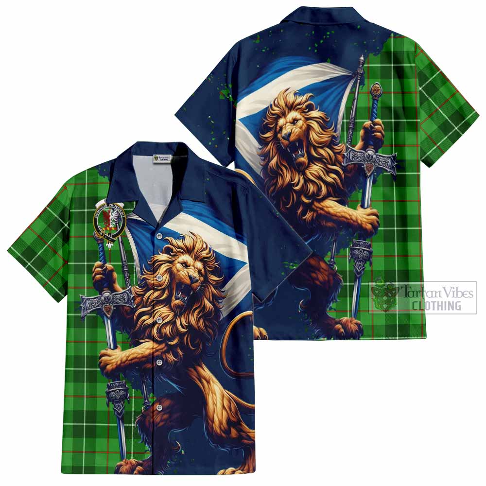 Tartan Vibes Clothing Boyle Tartan Family Crest Short Sleeve Button Shirt with Scottish Majestic Lion