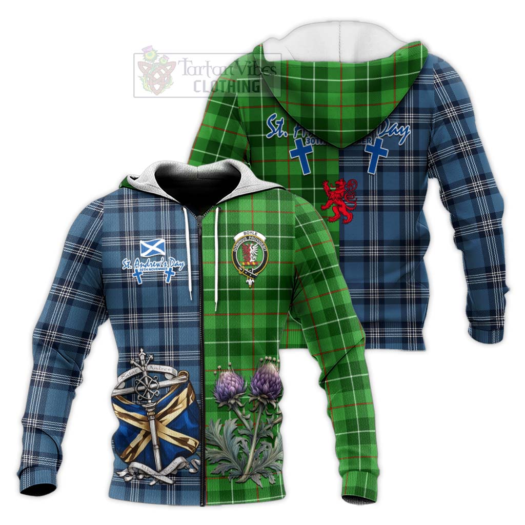 Tartan Vibes Clothing Boyle Tartan Knitted Hoodie Happy St. Andrew's Day Half Tartan Style