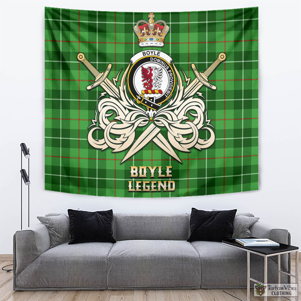 Tartan Vibes Clothing Boyle Tartan Tapestry with Clan Crest and the Golden Sword of Courageous Legacy