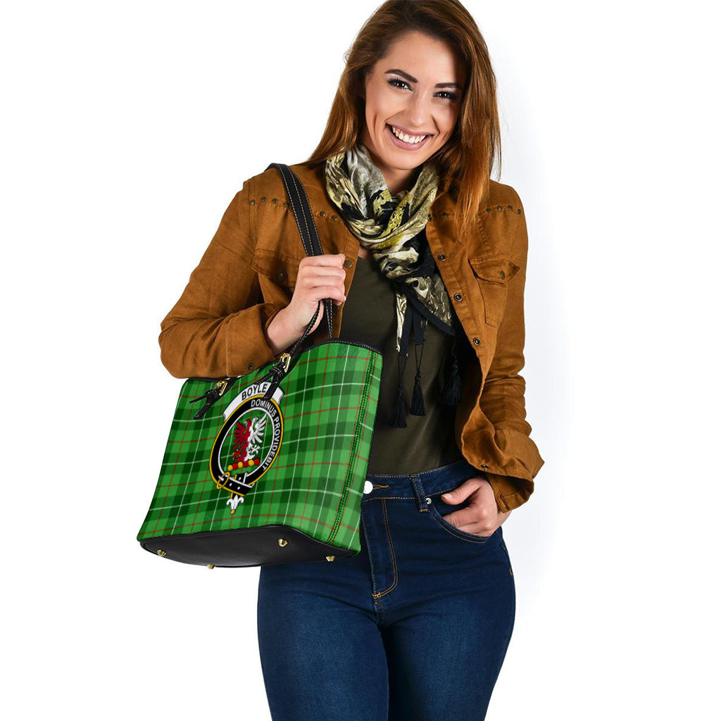 Boyle Tartan Leather Tote Bag with Family Crest - Tartan Vibes Clothing