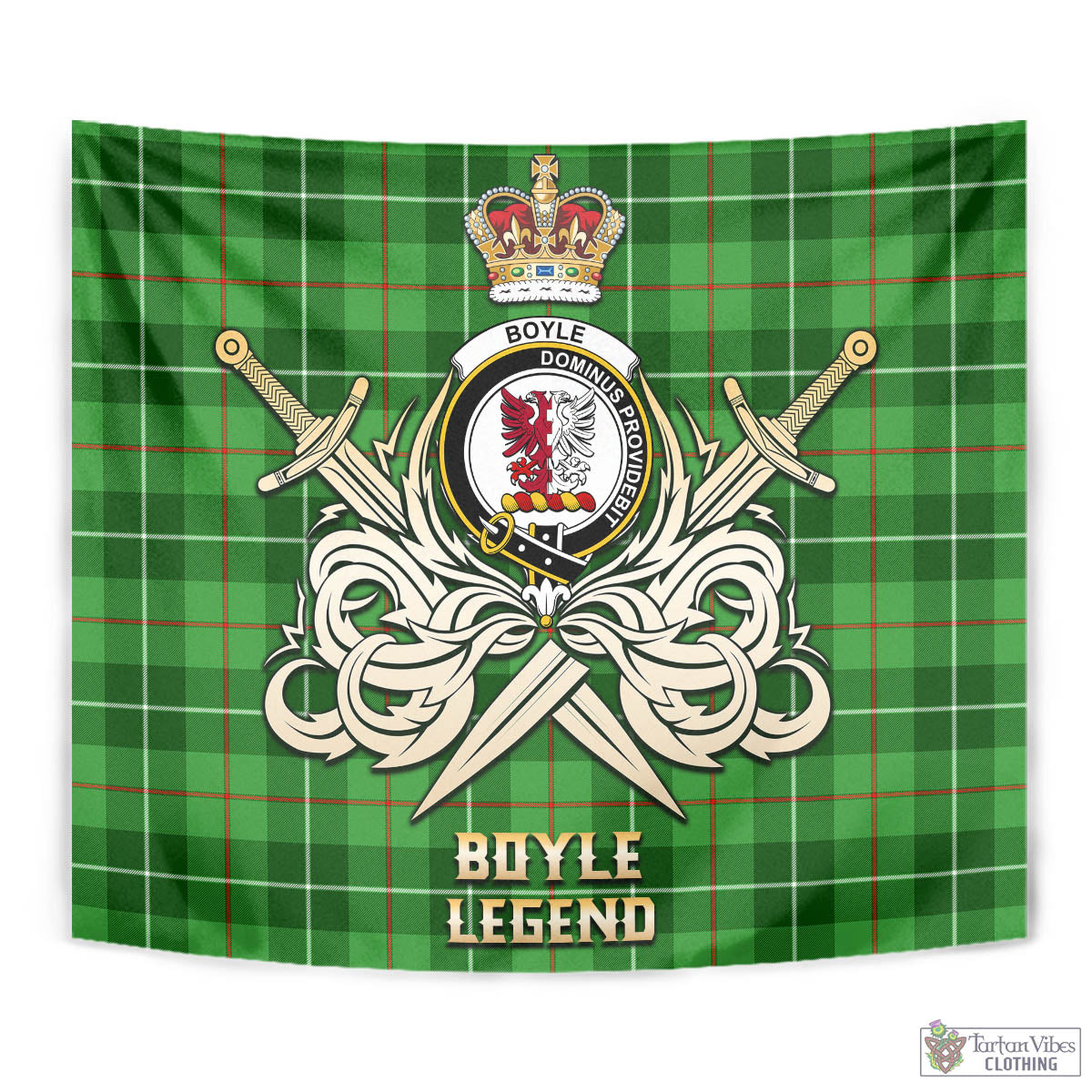 Tartan Vibes Clothing Boyle Tartan Tapestry with Clan Crest and the Golden Sword of Courageous Legacy