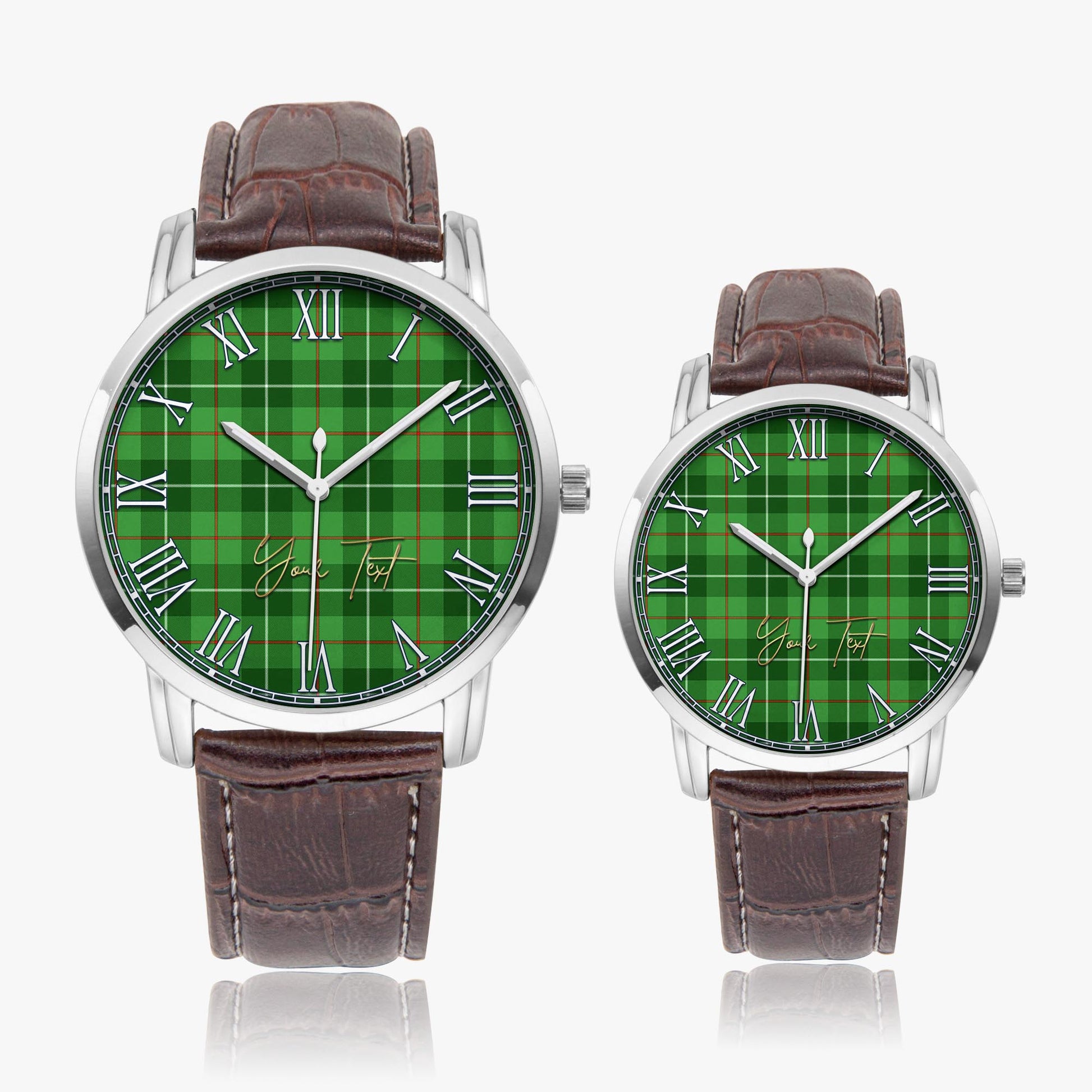 Boyle Tartan Personalized Your Text Leather Trap Quartz Watch Wide Type Silver Case With Brown Leather Strap - Tartanvibesclothing