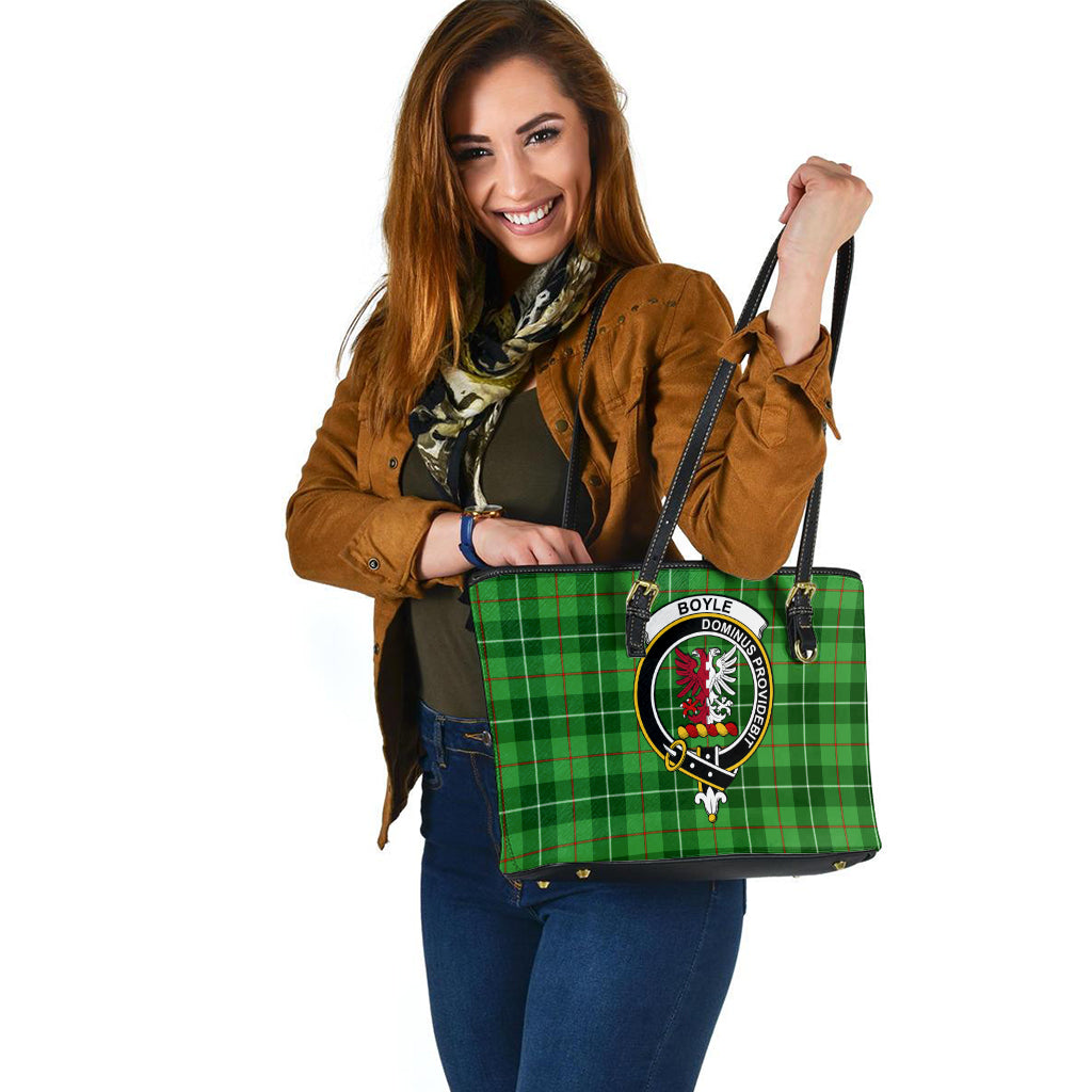 Boyle Tartan Leather Tote Bag with Family Crest - Tartan Vibes Clothing