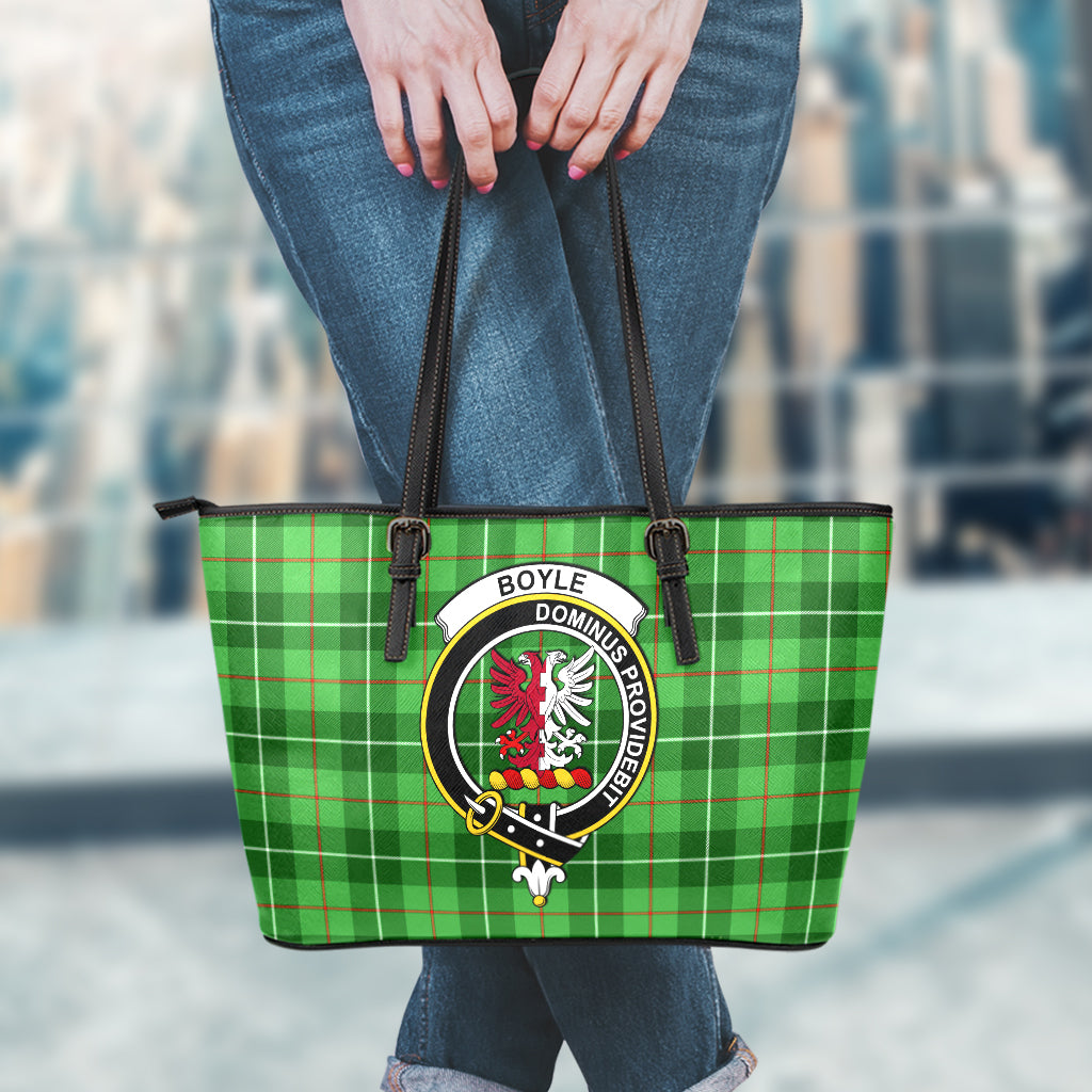 Boyle Tartan Leather Tote Bag with Family Crest - Tartan Vibes Clothing