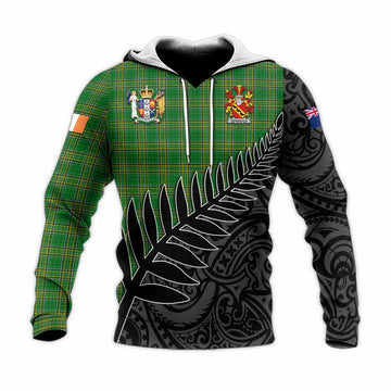 Brabazon Irish Clan Tartan Knitted Hoodie with Coat of Arms New Zealand Silver Fern Half Style Unisex Knitted Pullover Hoodie - Tartan Vibes Clothing