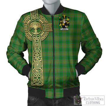 Brady Irish Clan Tartan Bomber Jacket with Coat of Arms Celtic Tree of Life Style