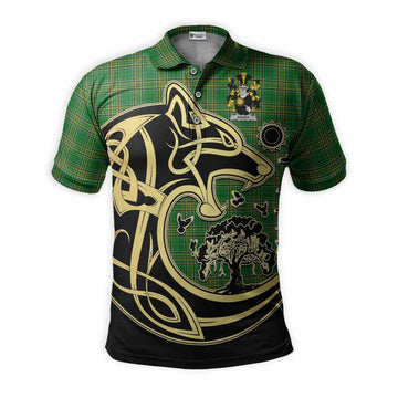 Brady Irish Tartan Polo Shirt with Coat of Arms Celtic Wolf Style