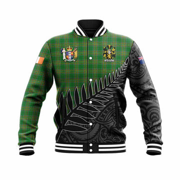 Bramhall Irish Clan Tartan Baseball Jacket with Coat of Arms New Zealand Silver Fern Half Style