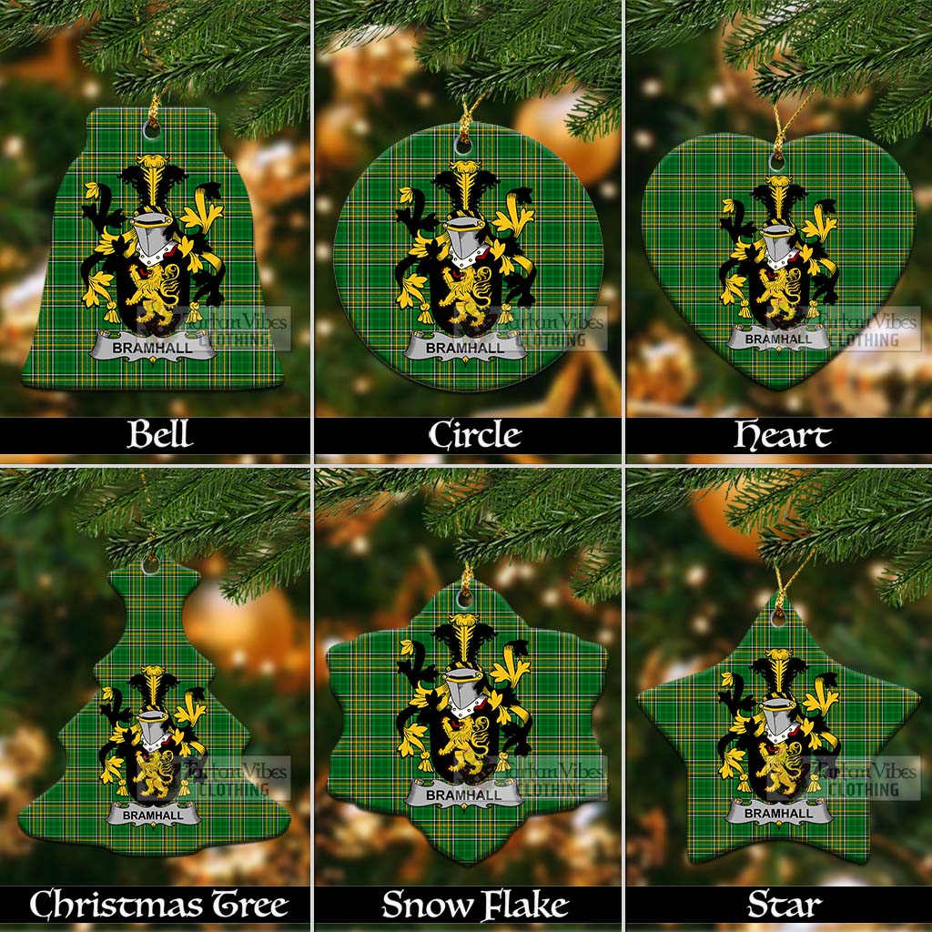 Tartan Vibes Clothing Bramhall Irish Clan Tartan Christmas Ceramic Ornament with Coat of Arms