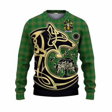 Bramhall Irish Tartan Knitted Sweater with Coat of Arms Celtic Wolf Style Unisex - Tartan Vibes Clothing