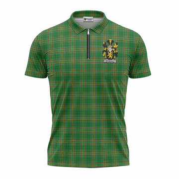 Bramhall Irish Clan Tartan Zipper Polo Shirt with Coat of Arms Unisex - Tartan Vibes Clothing