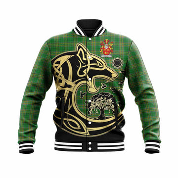 Brien Irish Tartan Baseball Jacket with Coat of Arms Celtic Wolf Style Unisex - Tartan Vibes Clothing