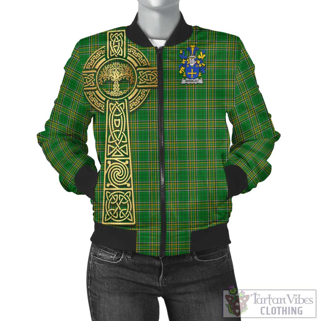 Tartan Vibes Clothing Brinkley Irish Clan Tartan Bomber Jacket with Coat of Arms Celtic Tree of Life Style