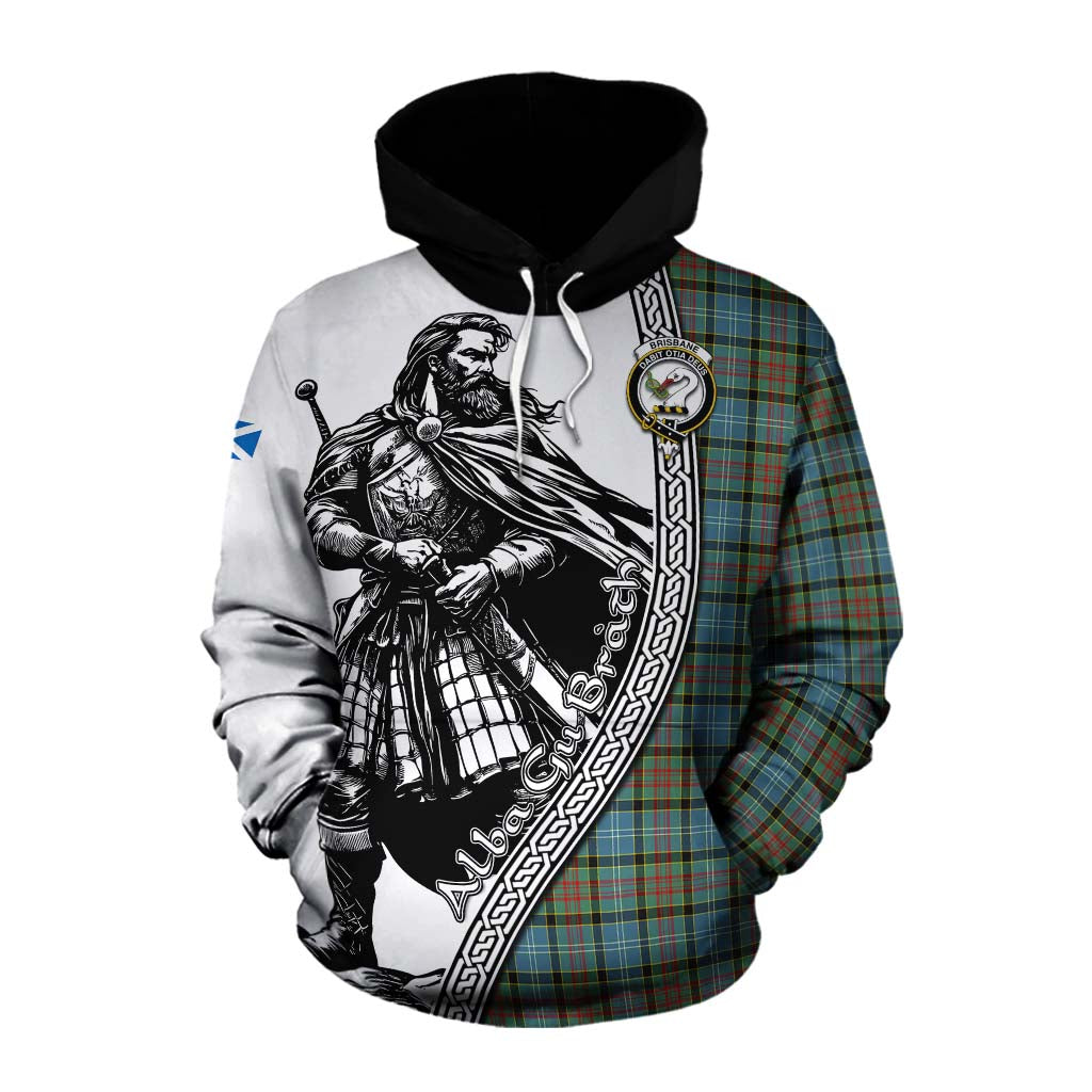 Tartan Vibes Clothing Brisbane Tartan Clan Crest Cotton Hoodie with Highlander Warrior Celtic Style