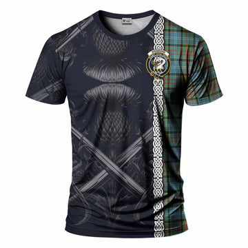 Brisbane Tartan T-Shirt with Family Crest Cross Sword Thistle Celtic Vibes