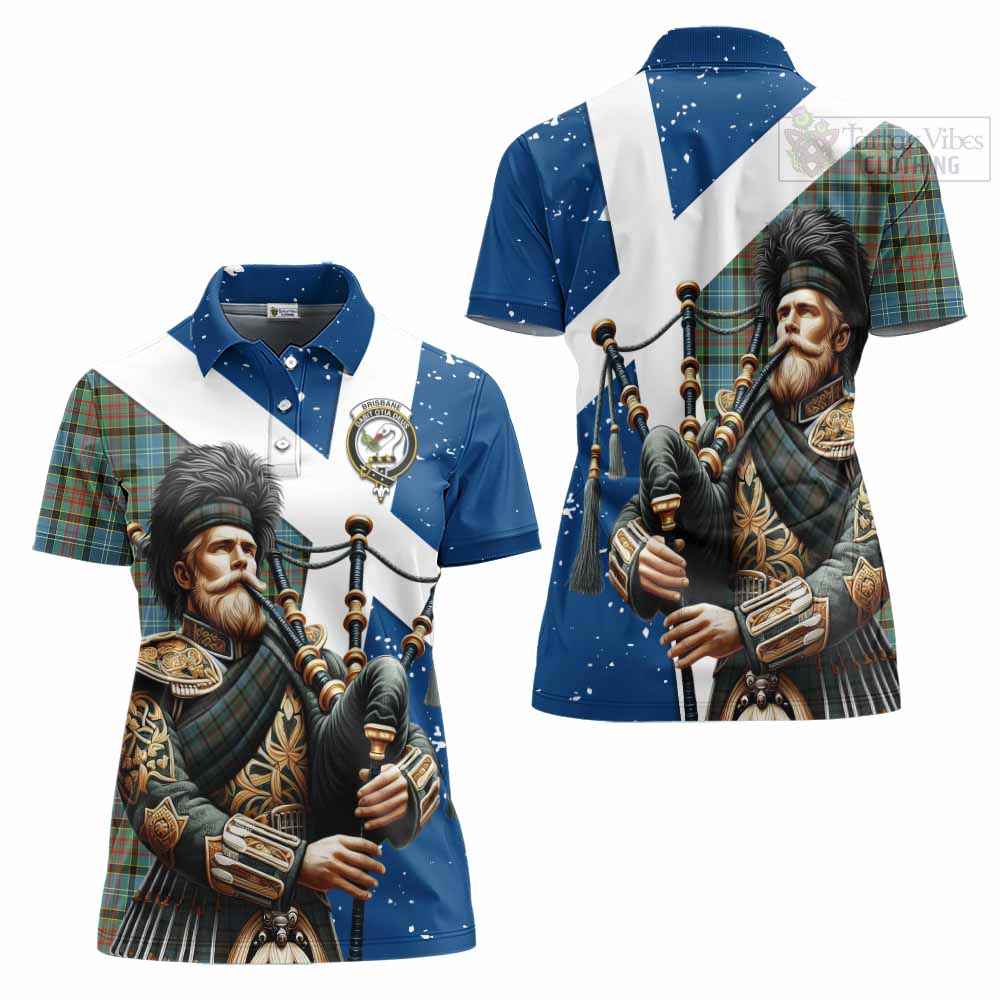 Tartan Vibes Clothing Brisbane Tartan Women's Polo Shirt with Family Crest Scottish Bagpiper Vibes