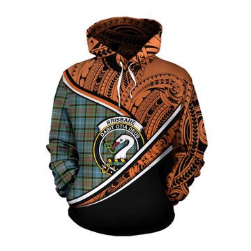 Brisbane Crest Tartan Cotton Hoodie with Polynesian Vibes Style - Orange Version