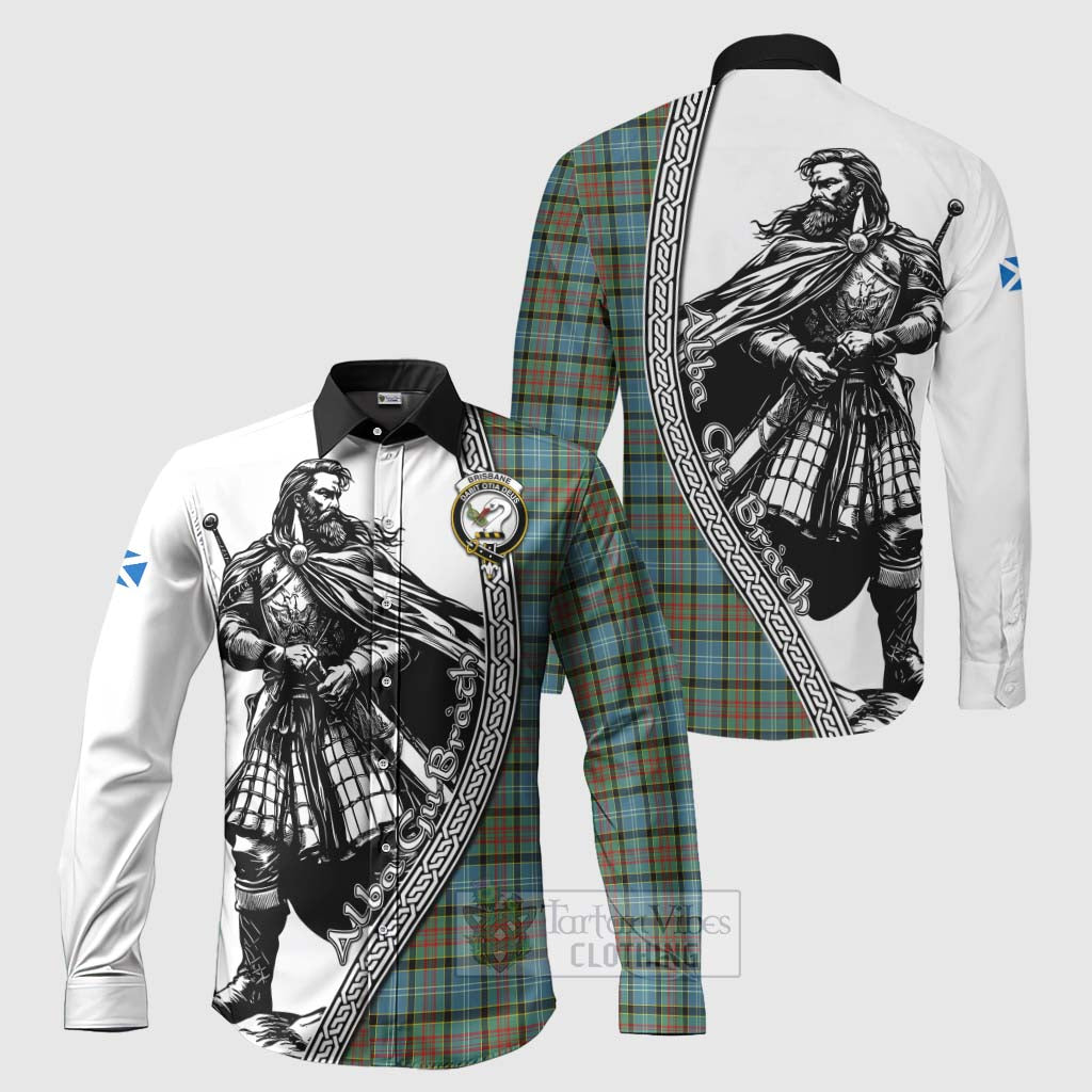 Tartan Vibes Clothing Brisbane Tartan Clan Crest Long Sleeve Button Shirt with Highlander Warrior Celtic Style