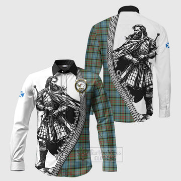 Brisbane Tartan Clan Crest Long Sleeve Button Shirt with Highlander Warrior Celtic Style