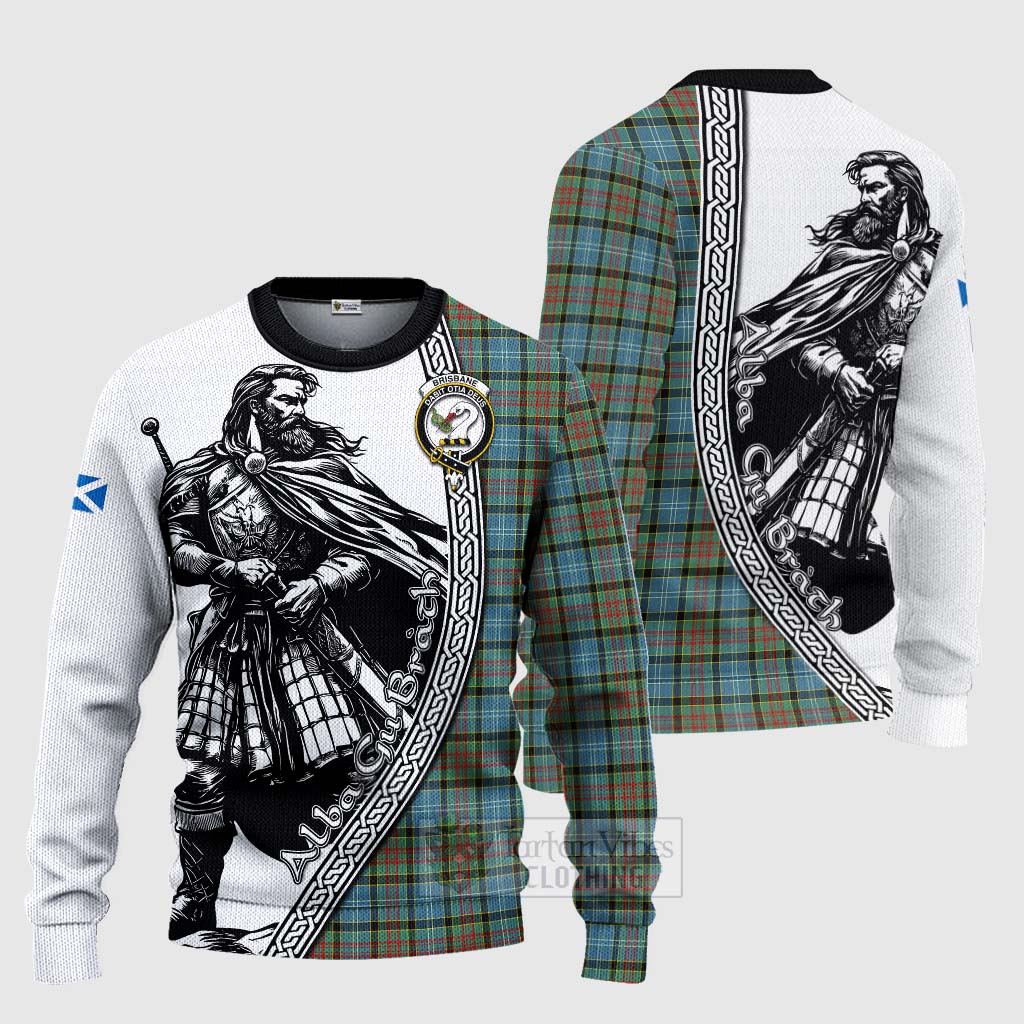 Tartan Vibes Clothing Brisbane Tartan Clan Crest Knitted Sweater with Highlander Warrior Celtic Style