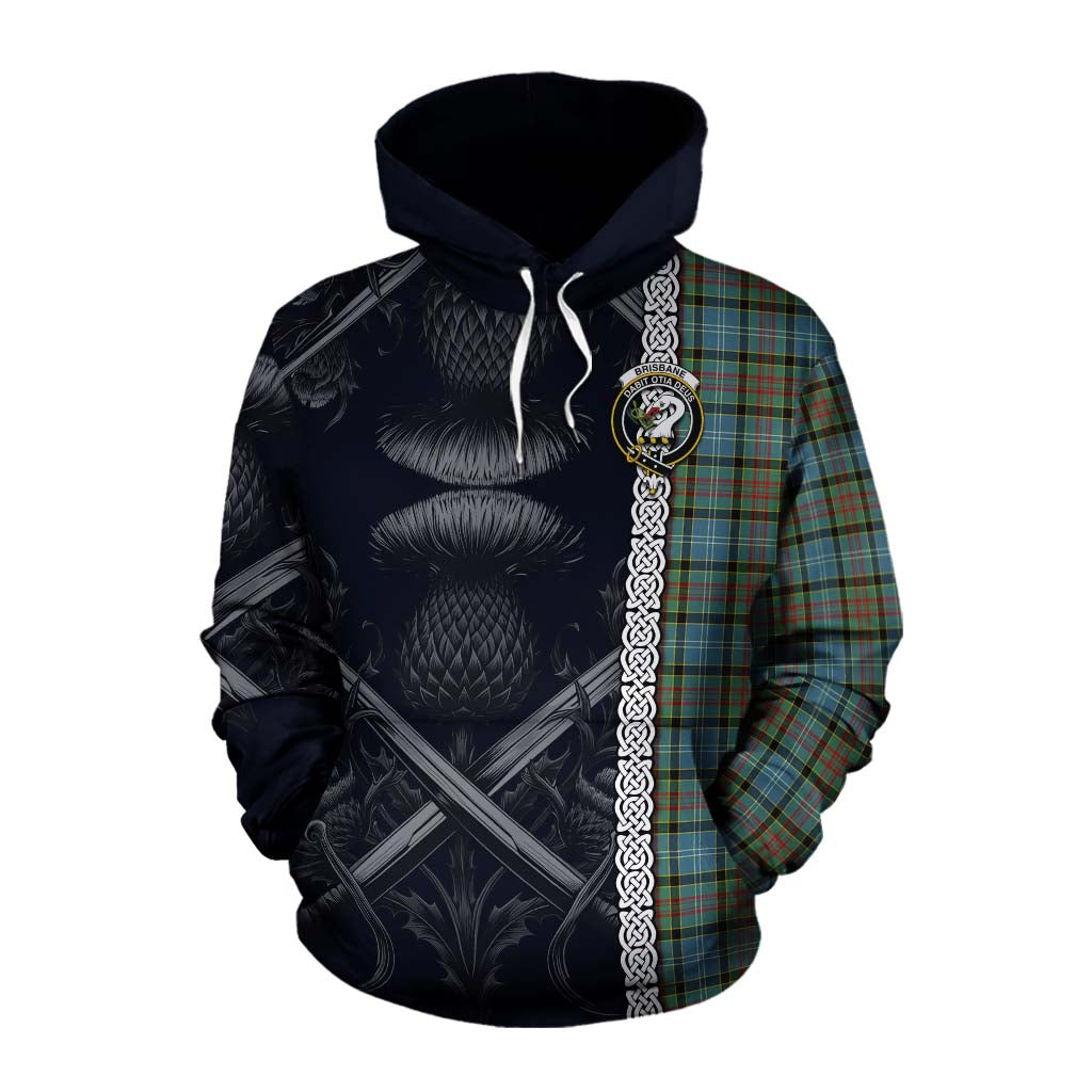 Tartan Vibes Clothing Brisbane Tartan Cotton Hoodie with Family Crest Cross Sword Thistle Celtic Vibes