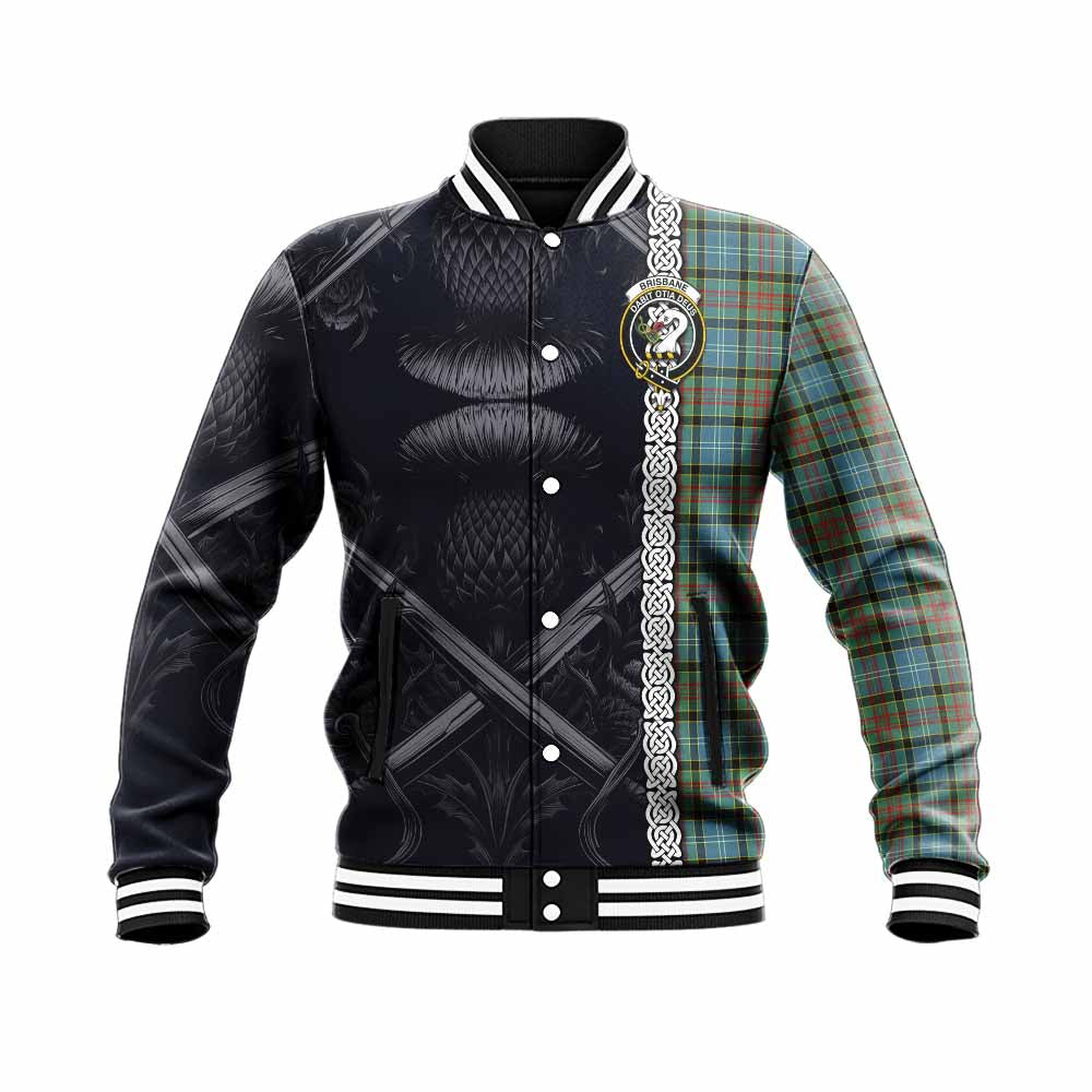 Tartan Vibes Clothing Brisbane Tartan Baseball Jacket with Family Crest Cross Sword Thistle Celtic Vibes