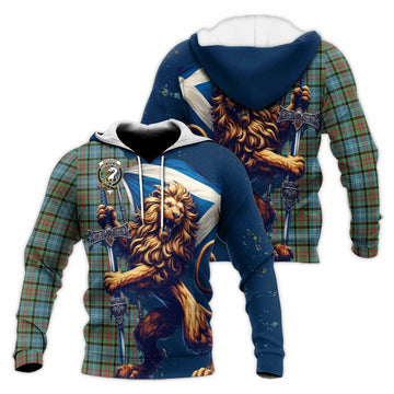 Brisbane Tartan Family Crest Knitted Hoodie with Scottish Majestic Lion