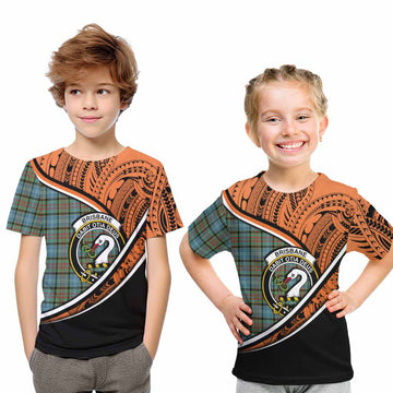 Brisbane Crest Tartan Kid T-Shirt with Polynesian Vibes Style - Orange Version