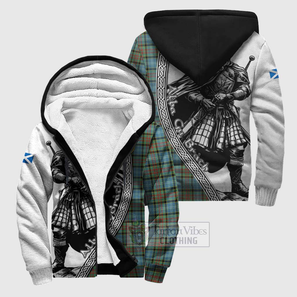 Tartan Vibes Clothing Brisbane Tartan Clan Crest Sherpa Hoodie with Highlander Warrior Celtic Style