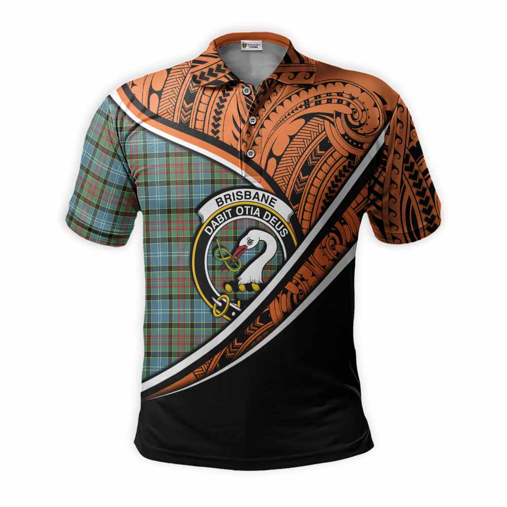 Tartan Vibes Clothing Brisbane Crest Tartan Polo Shirt with Maori Tattoo Style - Orange Version