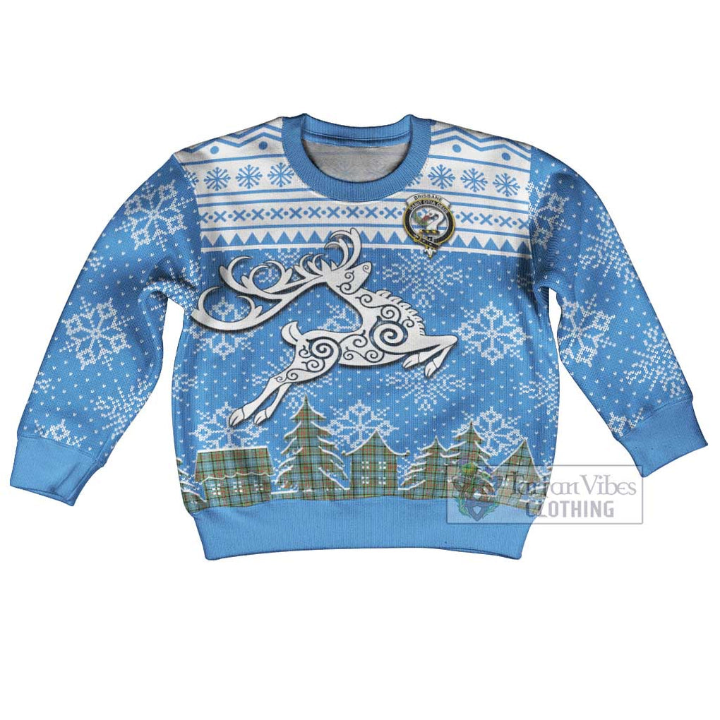 Tartan Vibes Clothing Brisbane Clan Christmas Kid Ugly Sweater with Tartan and Celtic Raindeer Style