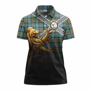 Brisbane Crest Tartan Women's Polo Shirt with Golden Lion Emblem Celtic Style Women - Tartan Vibes Clothing