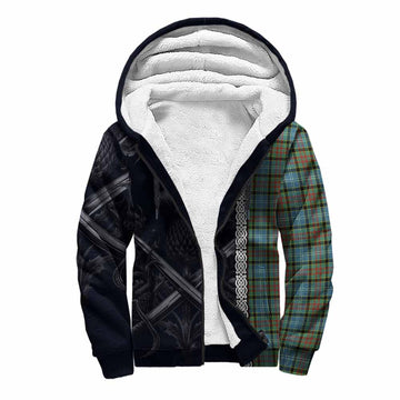 Brisbane Tartan Sherpa Hoodie with Family Crest Cross Sword Thistle Celtic Vibes