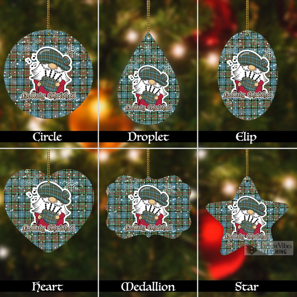 Tartan Vibes Clothing Brisbane Tartan Christmas Aluminium Ornament with Gnome Playing Bagpipes