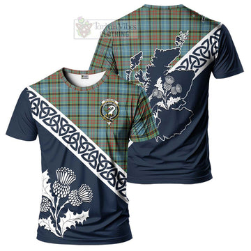 Brisbane Tartan T-Shirt Featuring Thistle and Scotland Map