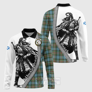 Brisbane Tartan Clan Crest Long Sleeve Polo Shirt with Highlander Warrior Celtic Style