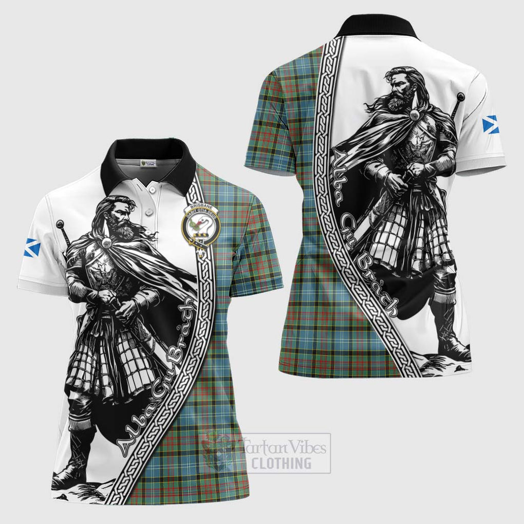 Tartan Vibes Clothing Brisbane Tartan Clan Crest Women's Polo Shirt with Highlander Warrior Celtic Style