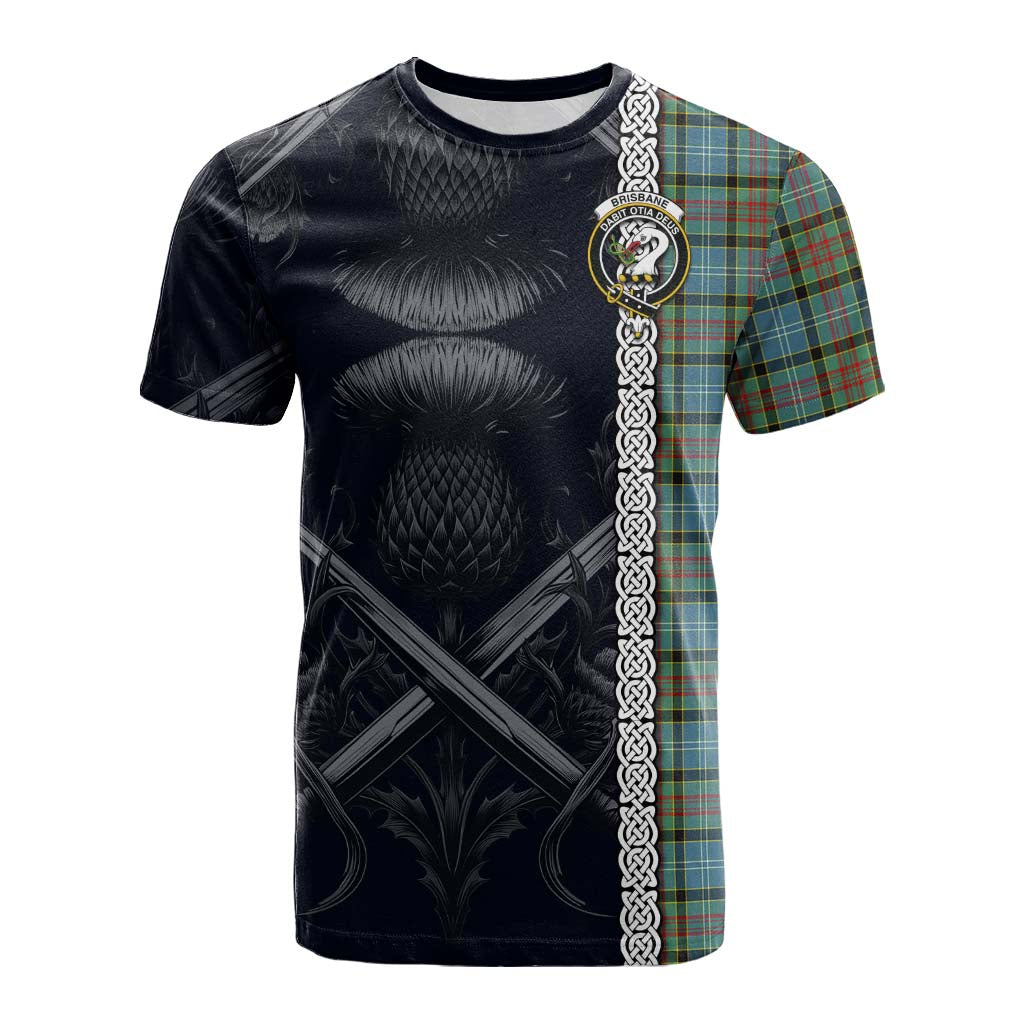 Tartan Vibes Clothing Brisbane Tartan Cotton T-shirt with Family Crest Cross Sword Thistle Celtic Vibes