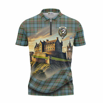 Brisbane Tartan Family Crest Zipper Polo Shirt with Scottish Ancient Castle Style Unisex - Tartan Vibes Clothing