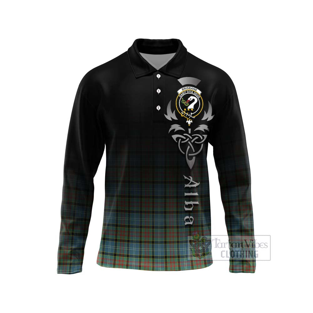 Tartan Vibes Clothing Brisbane Tartan Long Sleeve Polo Shirt Featuring Alba Gu Brath Family Crest Celtic Inspired