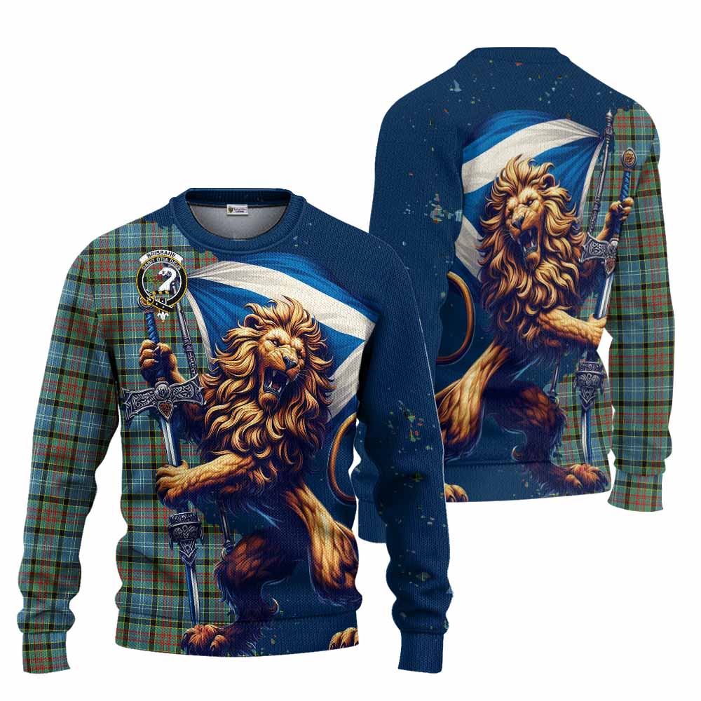 Tartan Vibes Clothing Brisbane Tartan Family Crest Knitted Sweater with Scottish Majestic Lion