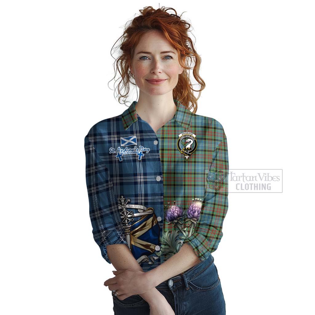 Tartan Vibes Clothing Brisbane Tartan Women's Casual Shirt Happy St. Andrew's Day Half Tartan Style